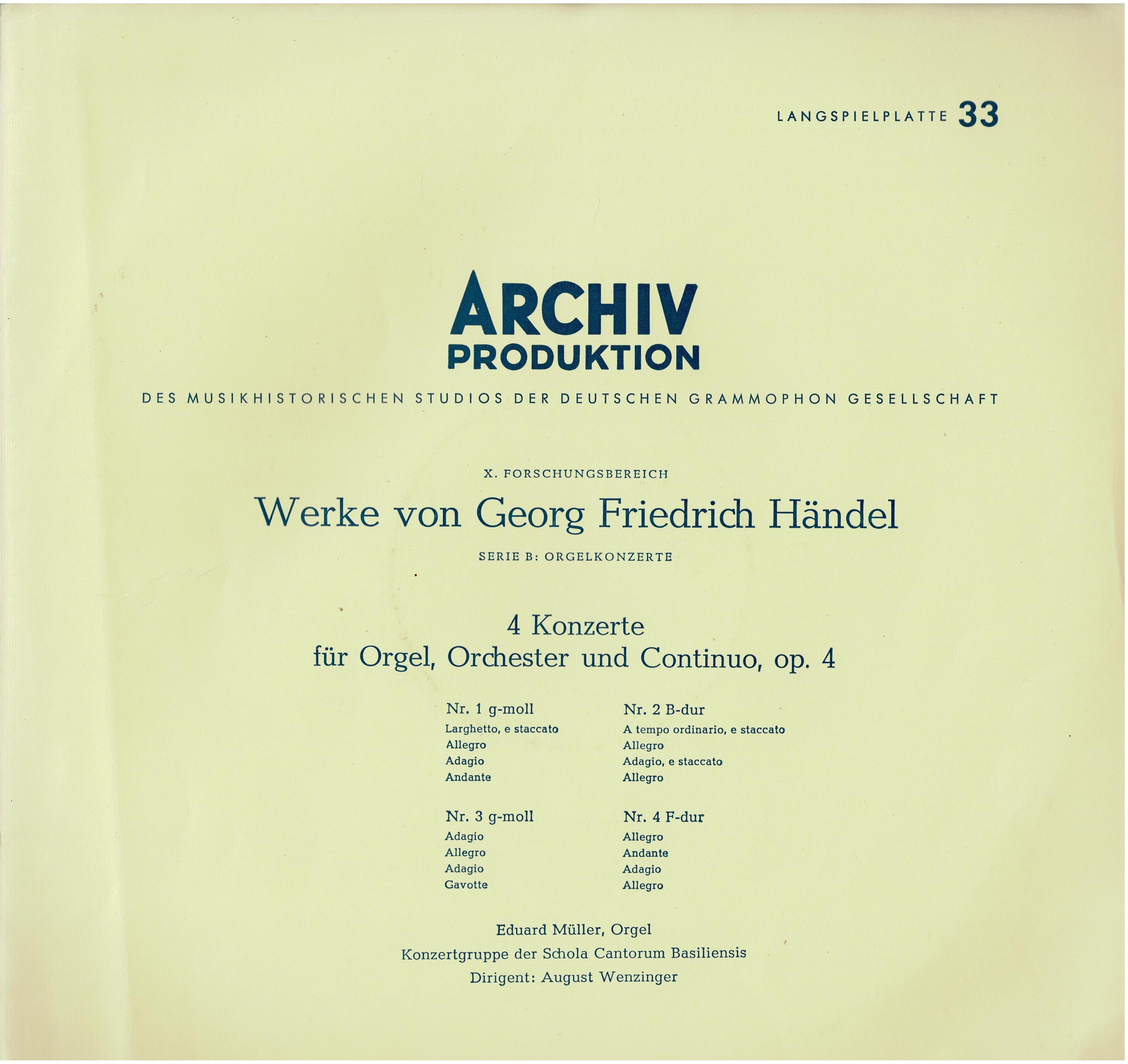 Händel • 4 Konzerte Für Orgel, Orchester Und Continuo, Op. 4