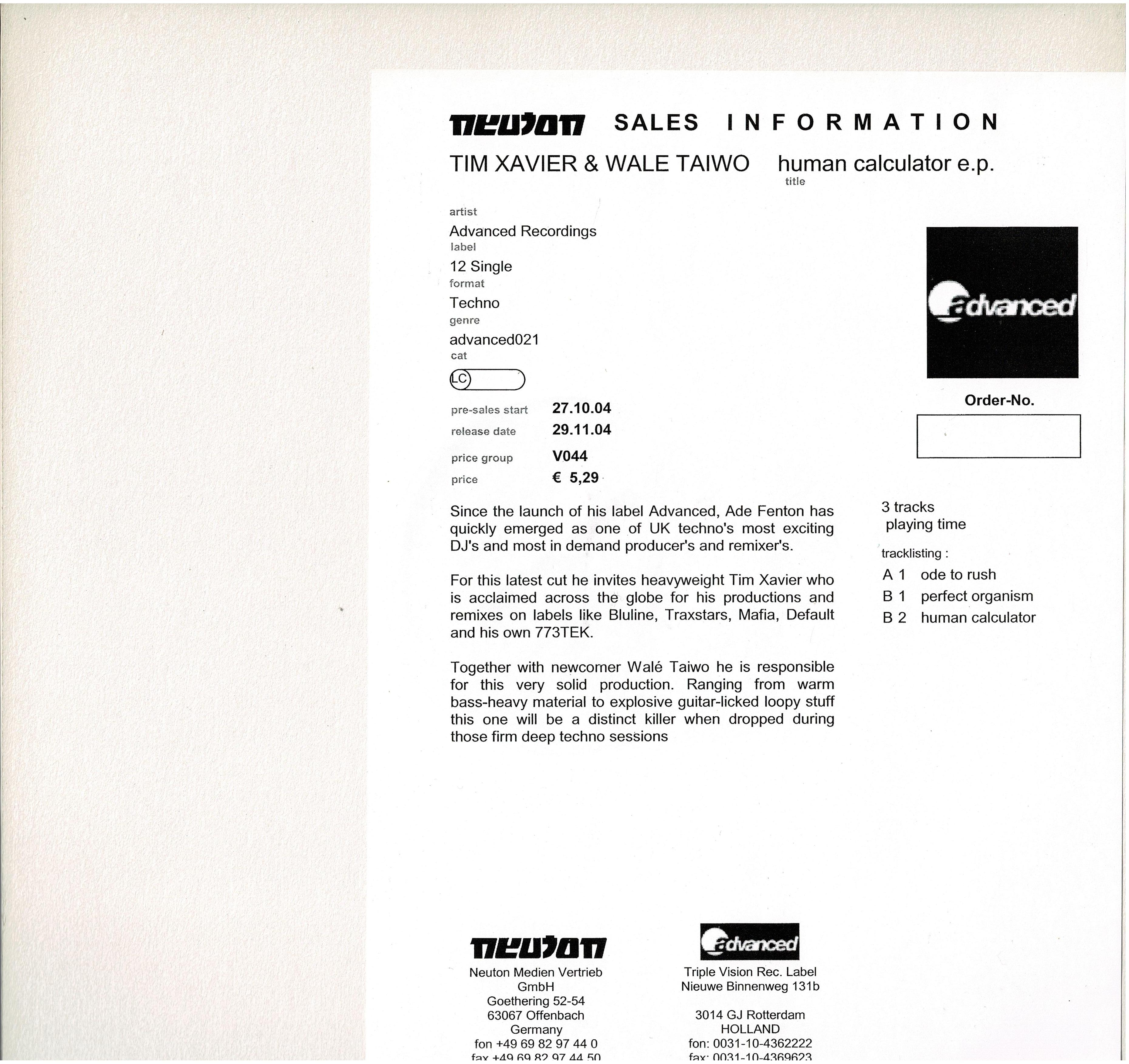 Tim Xavier & Walé Taiwo • Human Calculator EP