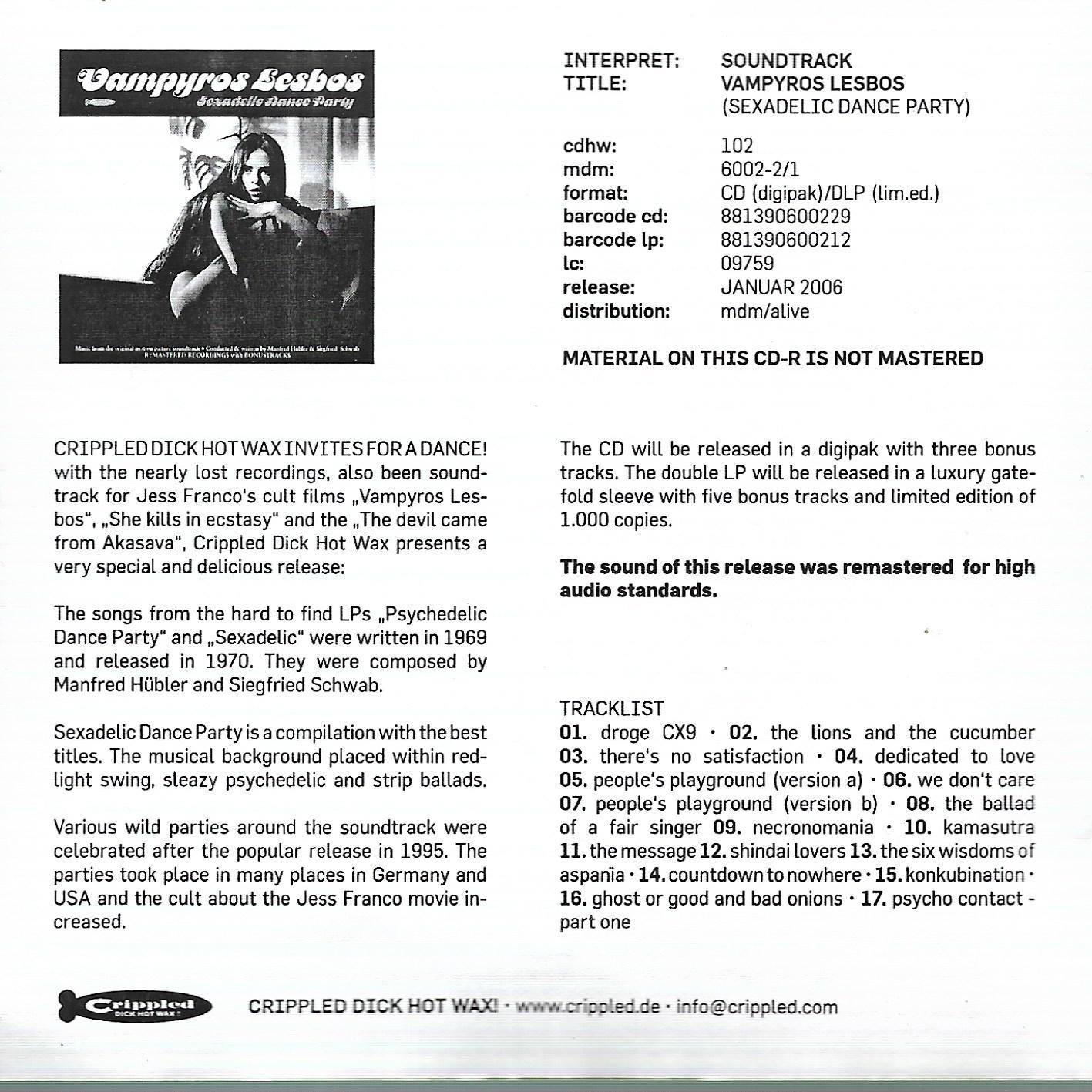 Manfred Hübler & Siegfried Schwab • Vampyros Lesbos: Sexadelic Dance Party